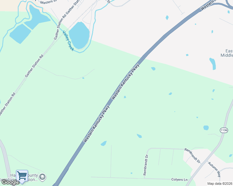 map of restaurants, bars, coffee shops, grocery stores, and more near Western Kentucky Parkway in Elizabethtown