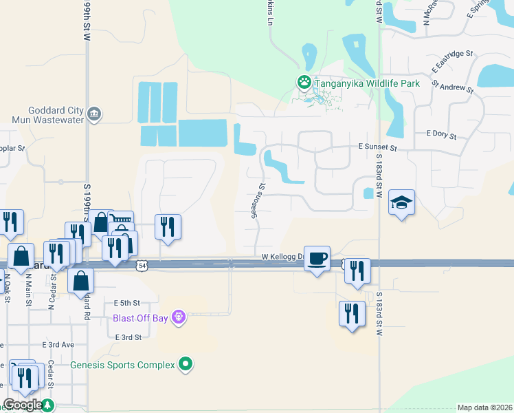 map of restaurants, bars, coffee shops, grocery stores, and more near 1309 Harvest Lane Circle in Goddard