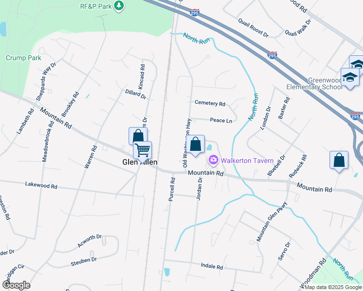map of restaurants, bars, coffee shops, grocery stores, and more near 10756 Old Washington Highway in Glen Allen