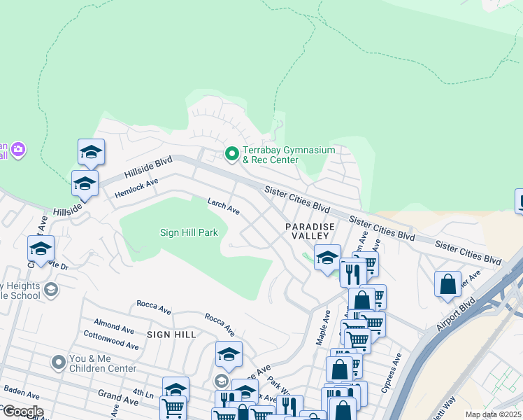 map of restaurants, bars, coffee shops, grocery stores, and more near 600 Larch Avenue in South San Francisco