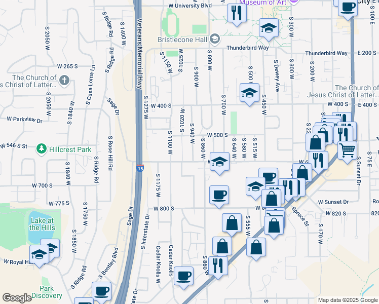 map of restaurants, bars, coffee shops, grocery stores, and more near 564 South 940 West in Cedar City