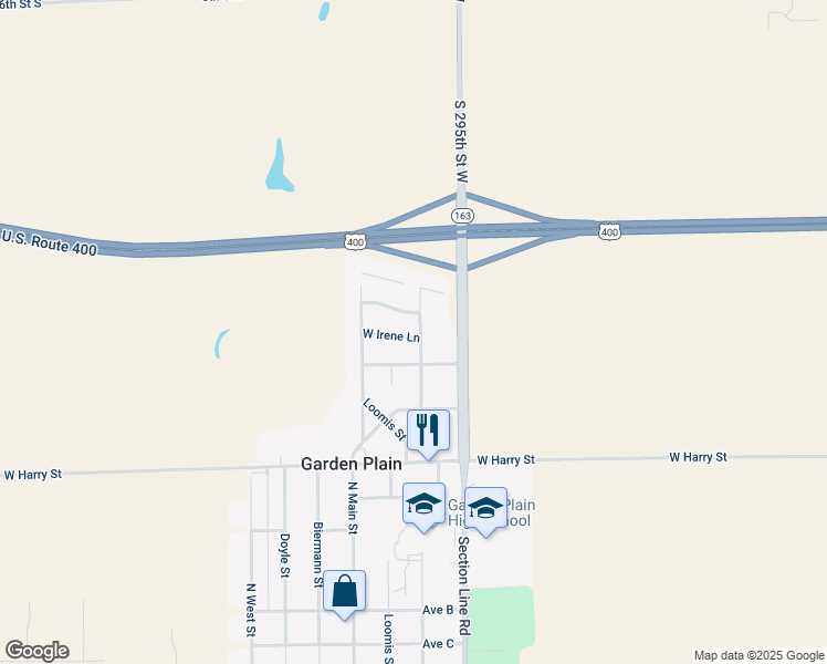 map of restaurants, bars, coffee shops, grocery stores, and more near 200 West Irene Lane in Garden Plain