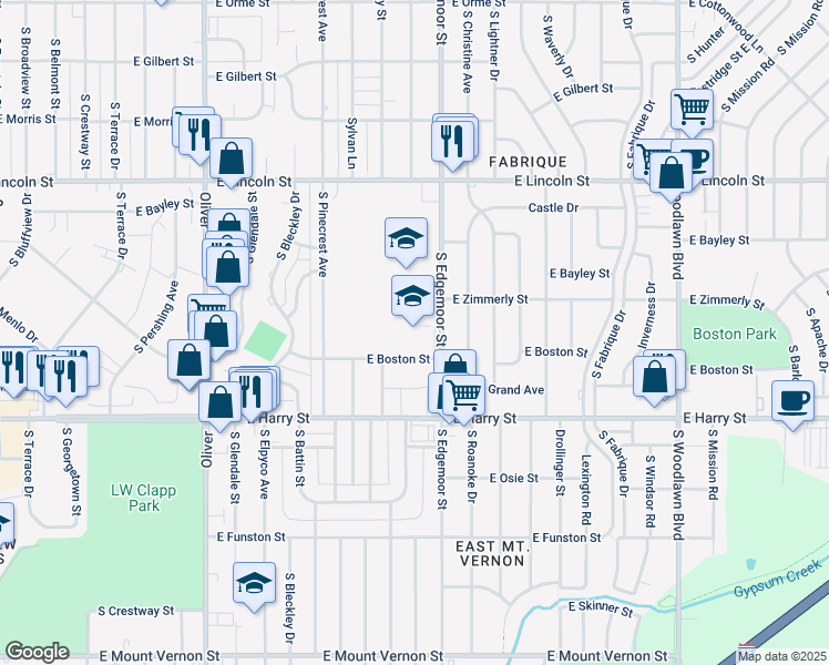map of restaurants, bars, coffee shops, grocery stores, and more near 1441 South Edgemoor Street in Wichita