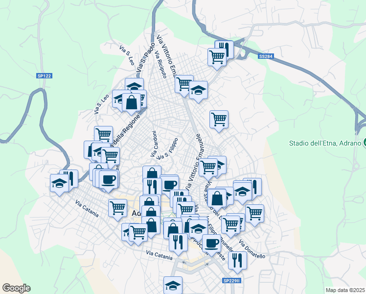 map of restaurants, bars, coffee shops, grocery stores, and more near 8 Via Maccarrone in Adrano