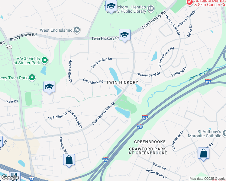 map of restaurants, bars, coffee shops, grocery stores, and more near 4906 Park Meadows Lane in Glen Allen