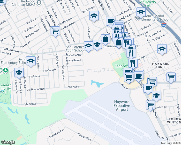 map of restaurants, bars, coffee shops, grocery stores, and more near 17988 Sunol Road in Hayward