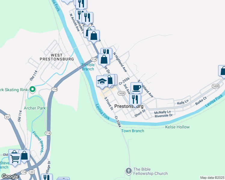 map of restaurants, bars, coffee shops, grocery stores, and more near 29-37 N Arnold Ave in Prestonsburg