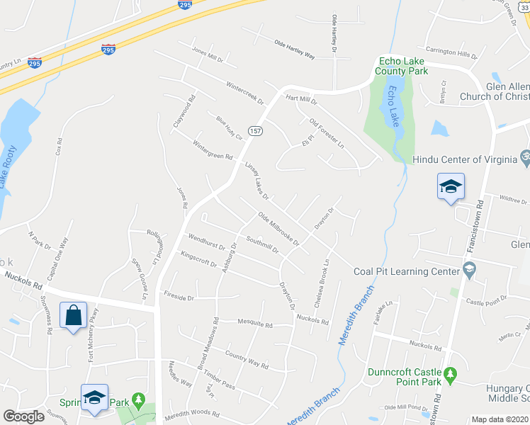map of restaurants, bars, coffee shops, grocery stores, and more near 5340 Olde Milbrooke Drive in Glen Allen