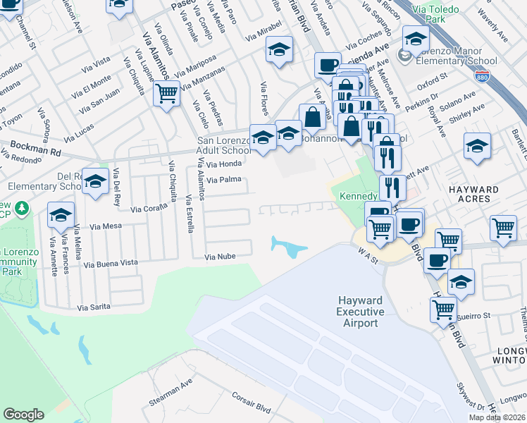 map of restaurants, bars, coffee shops, grocery stores, and more near 17988 Sunol Road in Hayward