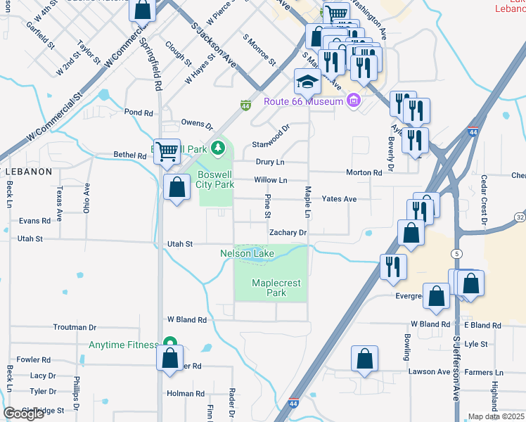 map of restaurants, bars, coffee shops, grocery stores, and more near 556 Holly Street in Lebanon