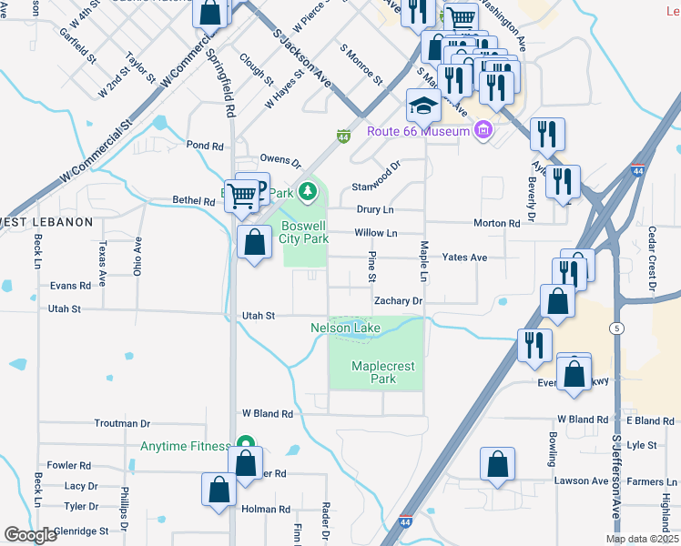 map of restaurants, bars, coffee shops, grocery stores, and more near 624 Holly Street in Lebanon