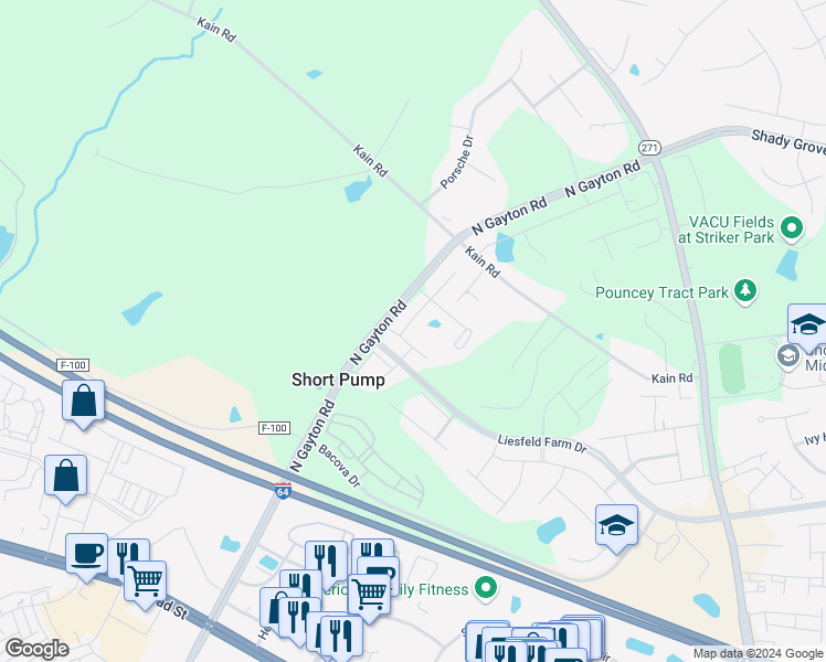 map of restaurants, bars, coffee shops, grocery stores, and more near 4715 Hepler Ridge Way in Glen Allen