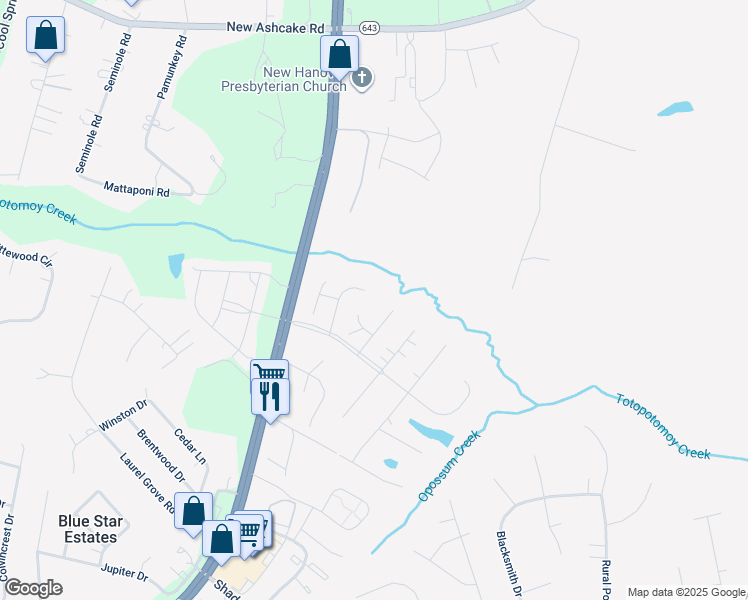 map of restaurants, bars, coffee shops, grocery stores, and more near 9468 Assembly Way in Mechanicsville