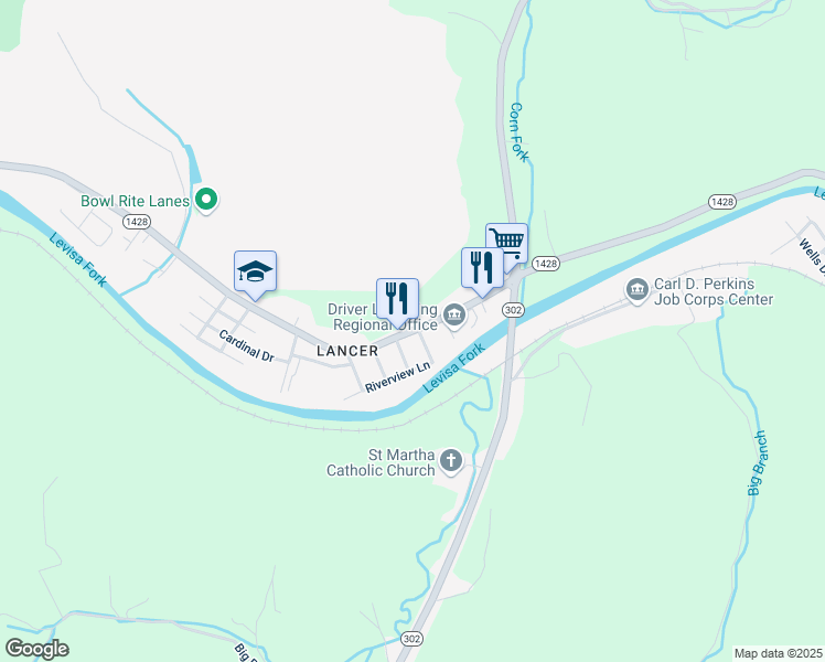 map of restaurants, bars, coffee shops, grocery stores, and more near 2728 South Lake Drive in Prestonsburg