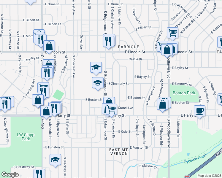 map of restaurants, bars, coffee shops, grocery stores, and more near 1109 South Christine Avenue in Wichita
