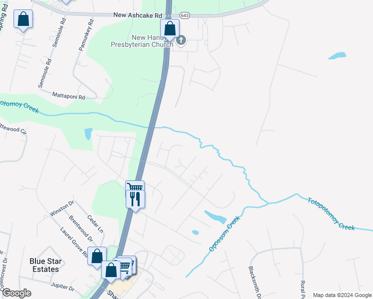 map of restaurants, bars, coffee shops, grocery stores, and more near 9468 Assembly Way in Mechanicsville