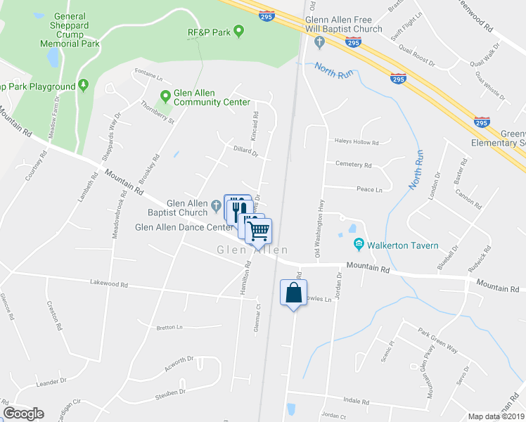 map of restaurants, bars, coffee shops, grocery stores, and more near 2809 Pine Lodge Court in Glen Allen