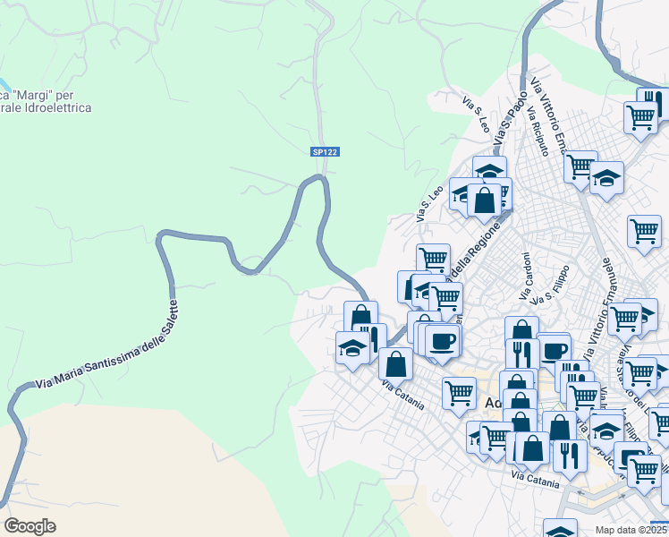 map of restaurants, bars, coffee shops, grocery stores, and more near 121 Contrada Cardellicchia in Città metropolitana di Catania