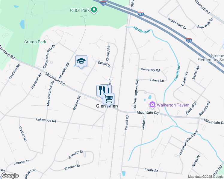 map of restaurants, bars, coffee shops, grocery stores, and more near 2809 Pine Lodge Court in Glen Allen