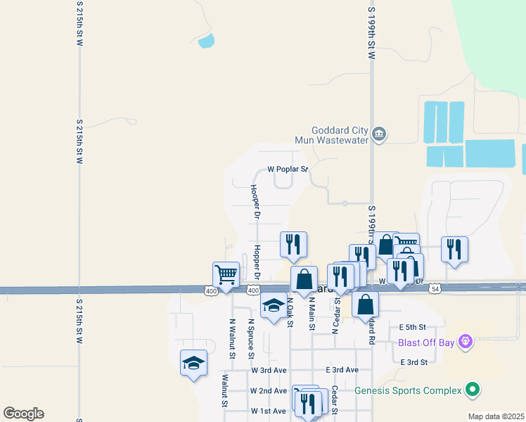 map of restaurants, bars, coffee shops, grocery stores, and more near 221 West Autumn Blaze Street in Goddard