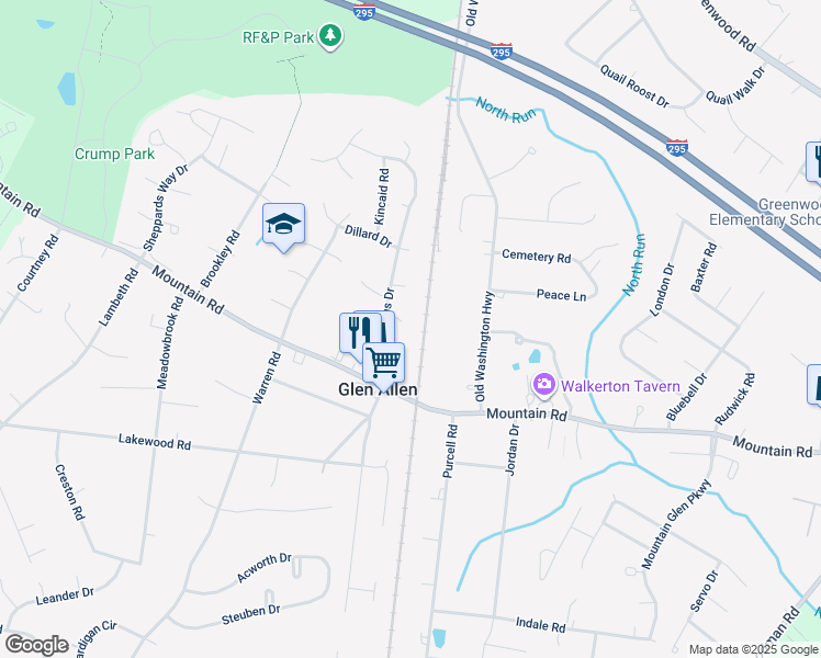 map of restaurants, bars, coffee shops, grocery stores, and more near 2801 Pine Lodge Court in Glen Allen