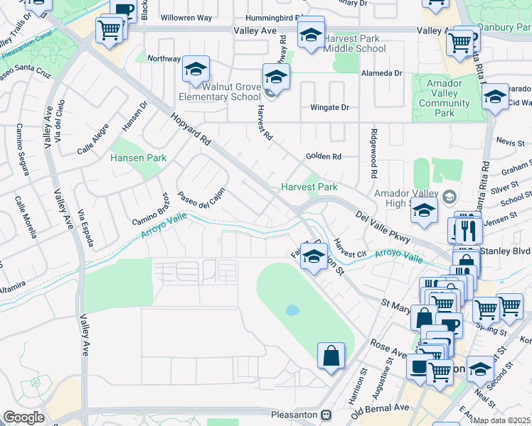 map of restaurants, bars, coffee shops, grocery stores, and more near 5132 Golden Road in Pleasanton