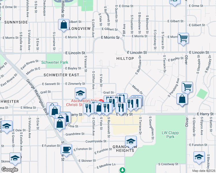 map of restaurants, bars, coffee shops, grocery stores, and more near 3813 East Zimmerly Street in Wichita
