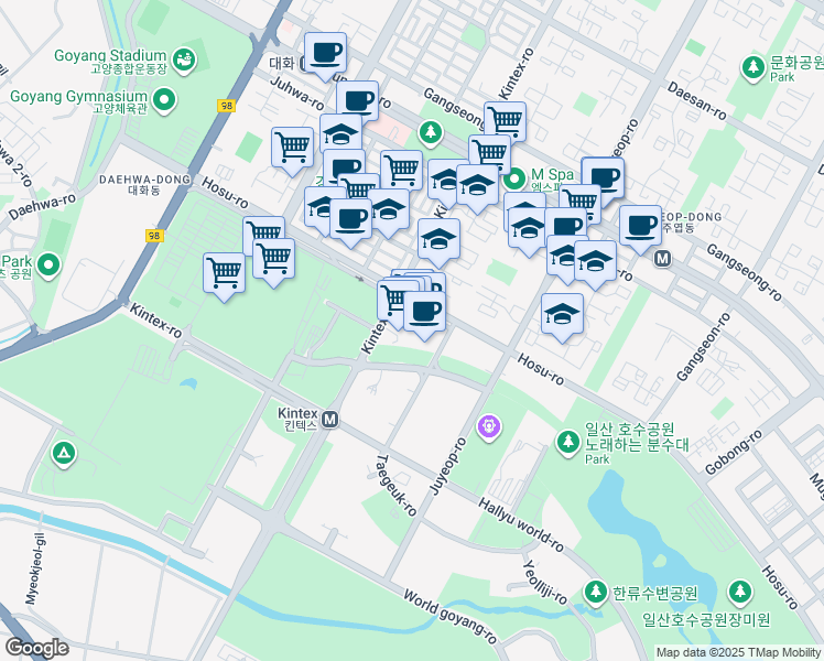 map of restaurants, bars, coffee shops, grocery stores, and more near in Goyang-si