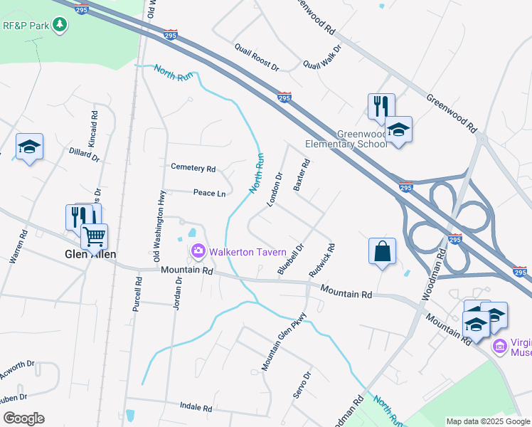map of restaurants, bars, coffee shops, grocery stores, and more near 2806 London Court in Glen Allen