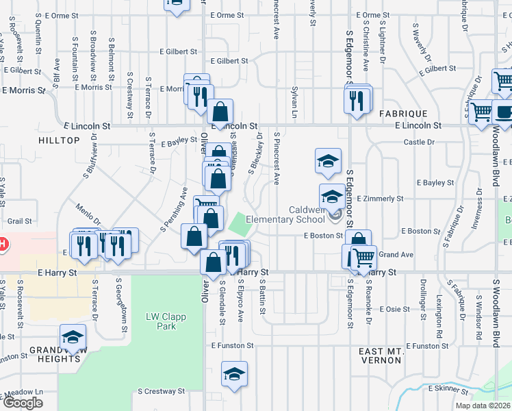 map of restaurants, bars, coffee shops, grocery stores, and more near 5119 East Zimmerly Street in Wichita