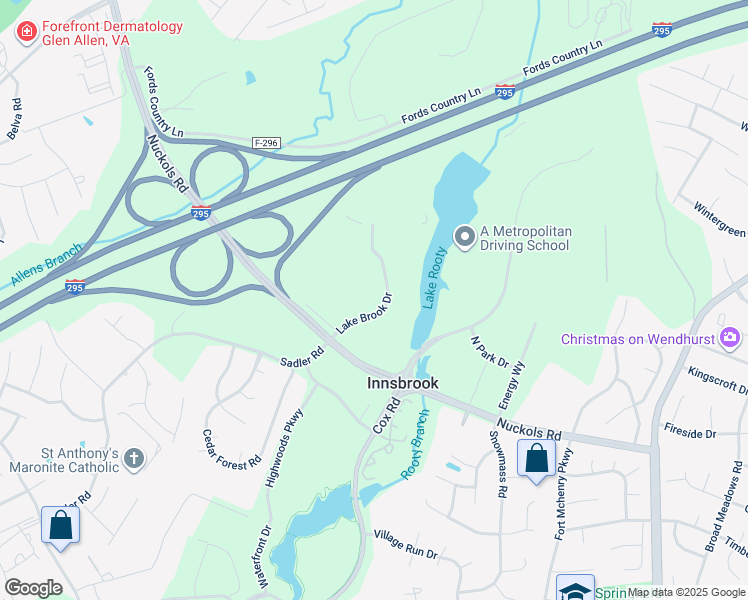 map of restaurants, bars, coffee shops, grocery stores, and more near 4820 Lake Brook Drive in Glen Allen