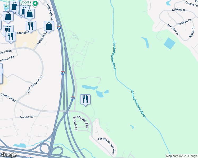 map of restaurants, bars, coffee shops, grocery stores, and more near 3822 Village Views Place in Glen Allen