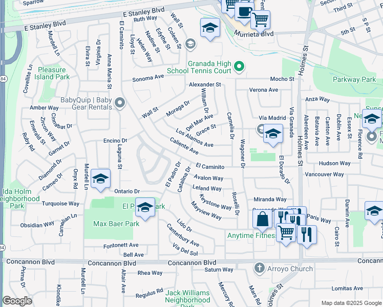 map of restaurants, bars, coffee shops, grocery stores, and more near 715 Caliente Avenue in Livermore