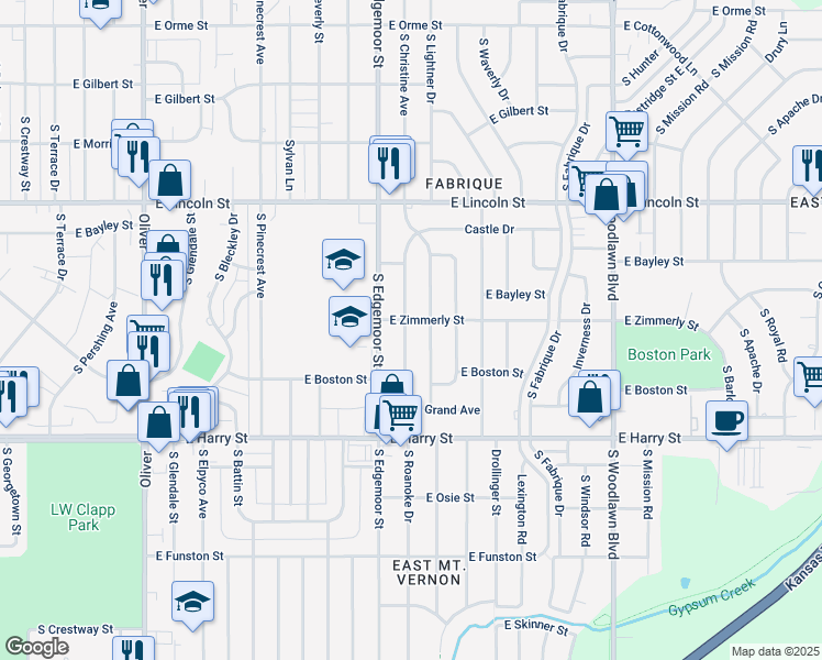 map of restaurants, bars, coffee shops, grocery stores, and more near 1109 South Christine Avenue in Wichita