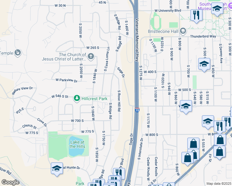 map of restaurants, bars, coffee shops, grocery stores, and more near 538 South Rose Hill Road in Cedar City
