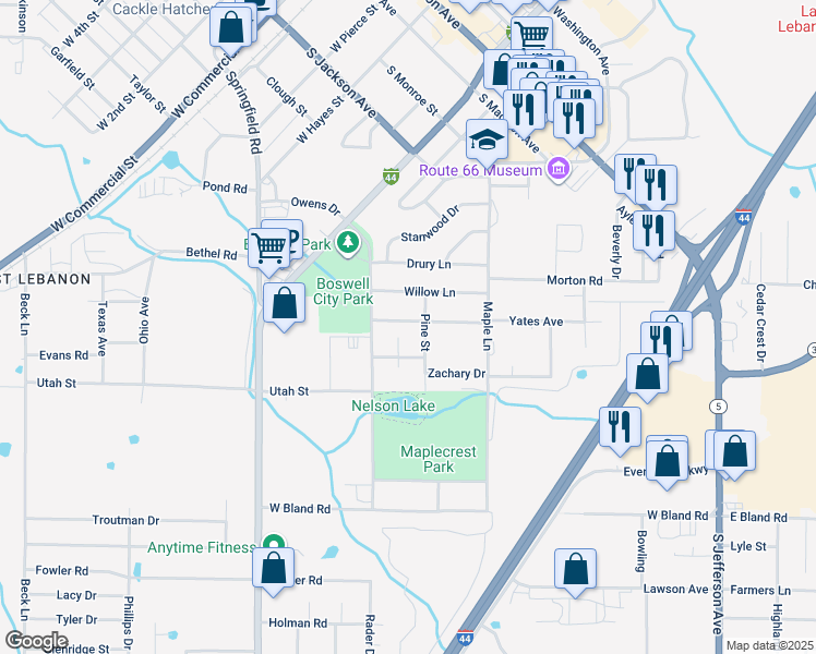 map of restaurants, bars, coffee shops, grocery stores, and more near 556 Holly Street in Lebanon