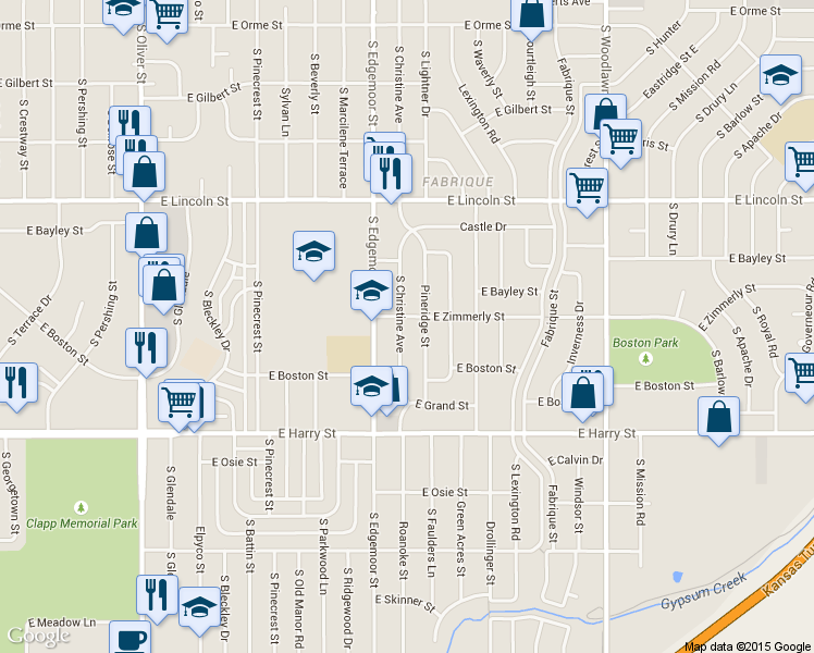 map of restaurants, bars, coffee shops, grocery stores, and more near 1109 South Christine Avenue in Wichita