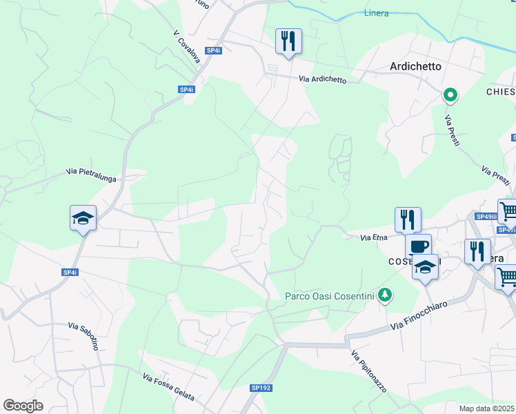 map of restaurants, bars, coffee shops, grocery stores, and more near 59 Via Luigi Capuana in Zafferana Etnea