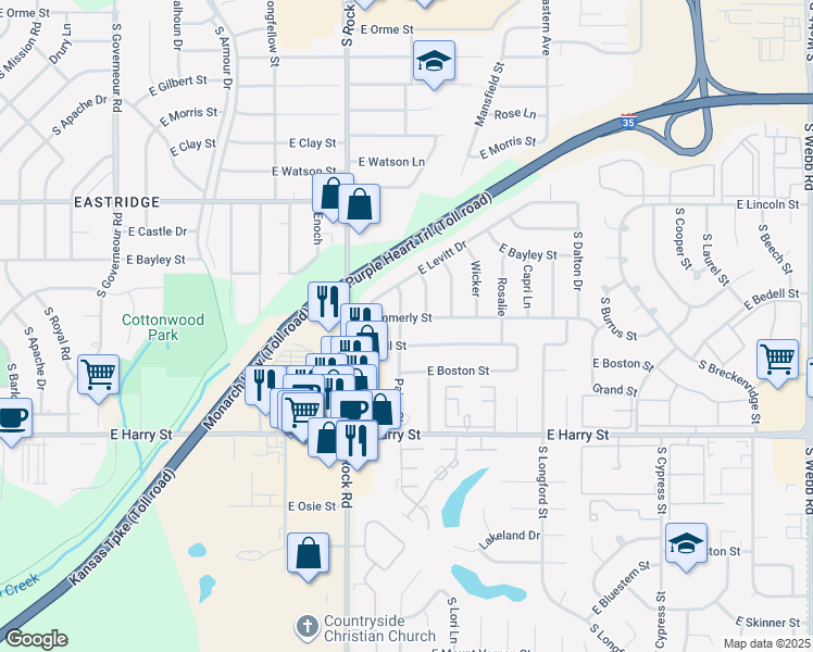 map of restaurants, bars, coffee shops, grocery stores, and more near 1102 Paige Street in Wichita