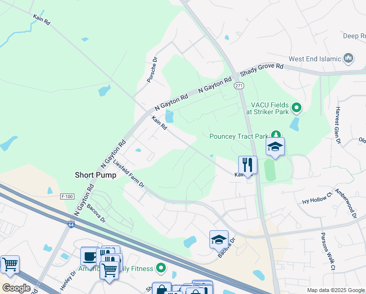 map of restaurants, bars, coffee shops, grocery stores, and more near 12237 Kain Road in Glen Allen