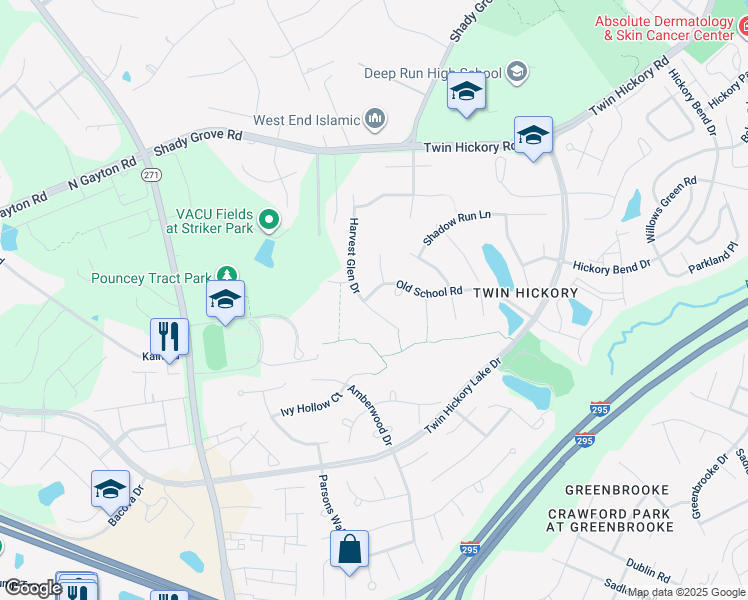 map of restaurants, bars, coffee shops, grocery stores, and more near 5124 Harvest Glen Drive in Glen Allen