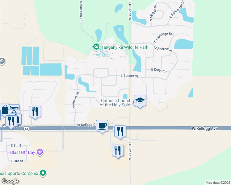 map of restaurants, bars, coffee shops, grocery stores, and more near 1810 Summerwood Street in Goddard