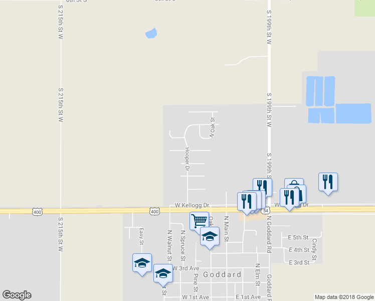 map of restaurants, bars, coffee shops, grocery stores, and more near 201 West Autumn Blaze Street in Goddard