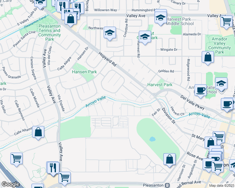 map of restaurants, bars, coffee shops, grocery stores, and more near 5522 Corte Del Cajon in Pleasanton