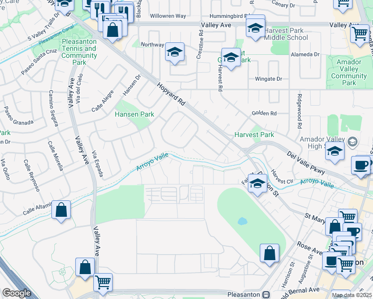 map of restaurants, bars, coffee shops, grocery stores, and more near 5522 Corte Del Cajon in Pleasanton