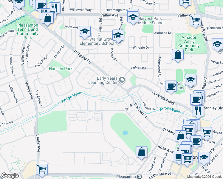 map of restaurants, bars, coffee shops, grocery stores, and more near 1421 Calle Enrique in Pleasanton