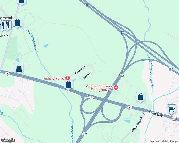 map of restaurants, bars, coffee shops, grocery stores, and more near 12661 Fawn Lane in Henrico
