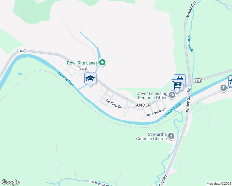 map of restaurants, bars, coffee shops, grocery stores, and more near 2520 South Lake Drive in Prestonsburg