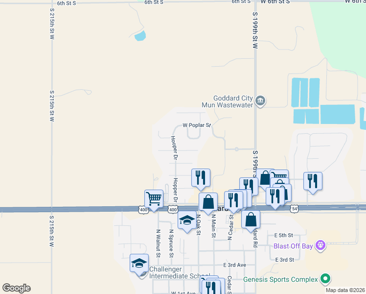 map of restaurants, bars, coffee shops, grocery stores, and more near 216 West Autumn Blaze Street in Goddard
