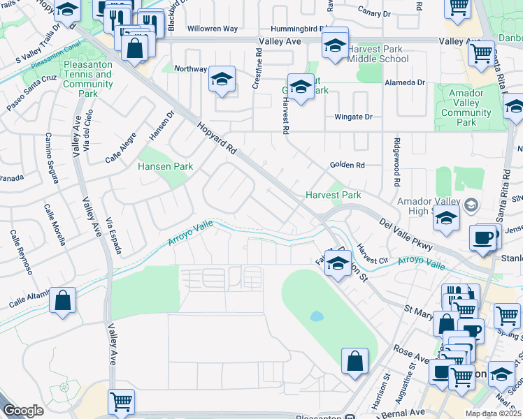 map of restaurants, bars, coffee shops, grocery stores, and more near 1550 Calle Enrique in Pleasanton